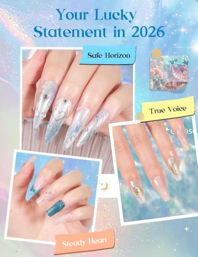 Image of Beetles Moonlit Sanctuary Lucky Box Cancer Zodiac Gel Nail Polish Kit | with Mini UV Light Blue White Pearl Sliver Colors, Nail Art Set with Tools Necklace Badge, Salon DIY Zodiac Gift for Women