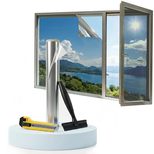 Dzmelzu Film Fenetre Anti Regard 40 * 200CM Film Anti Chaleur et UV Bon Effet Miroir sans Tain Solaire Fenetre avec Kit Protection de La Vie Privée Film...