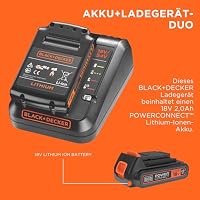 Black+Decker 18V Akku- und Ladegerät-Starter-Set, mit 2,0Ah Lithium-Ionen-Akku und 2A Schnellladegerät, kompatibel mit POWERCONNECT 18V Akku-Werkzeugen, BDC2A20-QW – Ansicht 3
