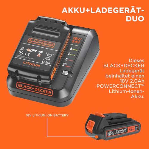 Black+Decker 18V Akku- und Ladegerät-Starter-Set, mit 2,0Ah Lithium-Ionen-Akku und 2A Schnellladegerät… – Ansicht 3