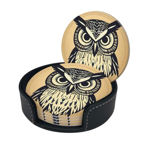 Dessous de verre imprimé hibou en polyuréthane imperméable pour décoration de table
