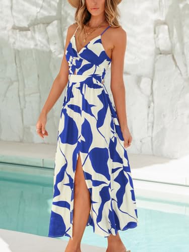 Image of CUPSHE Women's Long Dresses Summer Sleeveless Beach Casual Side Slit Spaghetti Straps Vacation Graduation Midi Dress