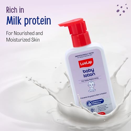 Image of LuvLap Baby Lotion with Milk Protein - 200ml, Suitable for Baby's Delicate Skin, 24 Hour Protection for Sensitive Skin, Shea Butter and VIT E, Paraben Free, Sweet Almond Oil, Dermatologically Tested