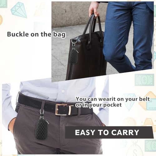 TIESOME Key Fob Case Cover, Genuine Leather Key Fob Holder, Car Key Cover Holder Anti Scratch Car Key Protector with Zipper