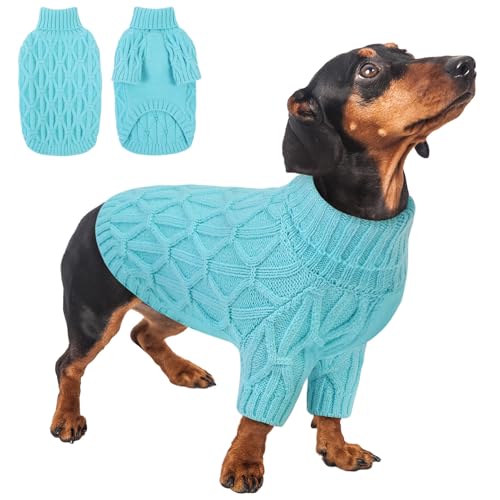 Queenmore Knitted XS Dog Sweater,Turtleneck Pullover Small Dog Sweater,Soft DogSweaters for Small Dogs Male Female, Pet Sweaters for Dogs,Thick Warm Pet Clothes for Teacup,Chihuahua（Lake Blue,XS