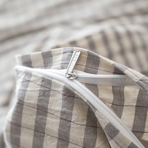 LifeTB Grey Gingham Duvet Cover Set King Soft 100% Washed Cotton Grid Duvet Cover 3 Pieces Vintage Checked Plaid Comforter Cover with 2 Pillowcases Linen Like Breathable Farmhouse Gingham Bedding Set by LifeTB - Used condition - Image 7