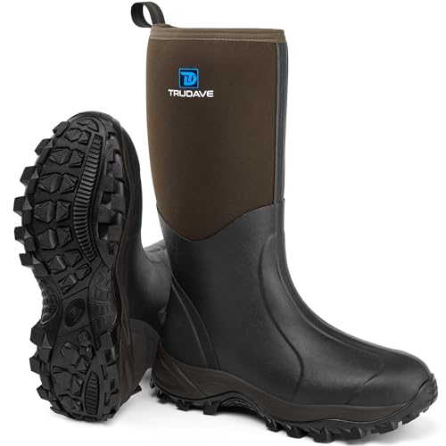 Rubber Boots for Men & Women with Steel Shank, Reliable 6mm Neoprene Waterproof Insulated Rain Boots, Warm Anti-slip High Traction Multi-season Dry Mud Boot for Outdoor Work Hunting, Size 5-14