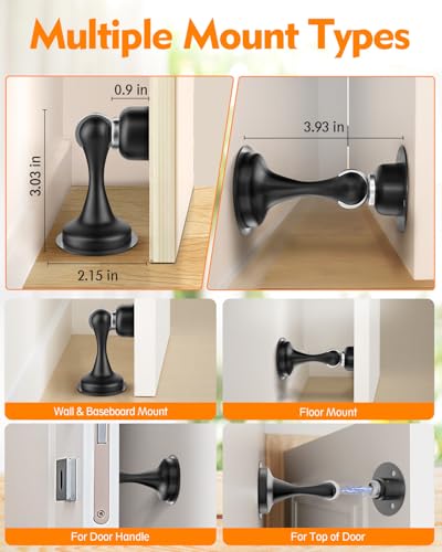 Door Stoppers Magnetic Door Catch - 2 Pack Stainless Steel Heavy Duty Door Holder Stops for Bottom Top of Door - Wall Floor Mounting No Drill 3D Adhesive & Screws Strong Magnet Keep Door Open — view 5