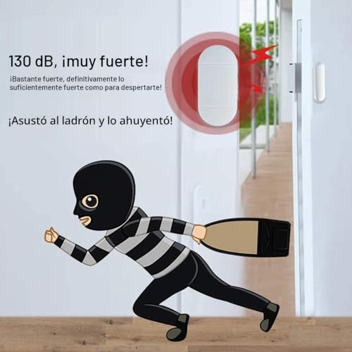 Miniatura 5 de Shackcom 4pcs Alarma Para Puertas Y Ventanas Con Control Remoto Para Casa Con Sensor Magnético Inalámbrico Para Sistema De Seguridad Para El Hogar - Antirrobo Detectores Sirenas Con Pilas-130db