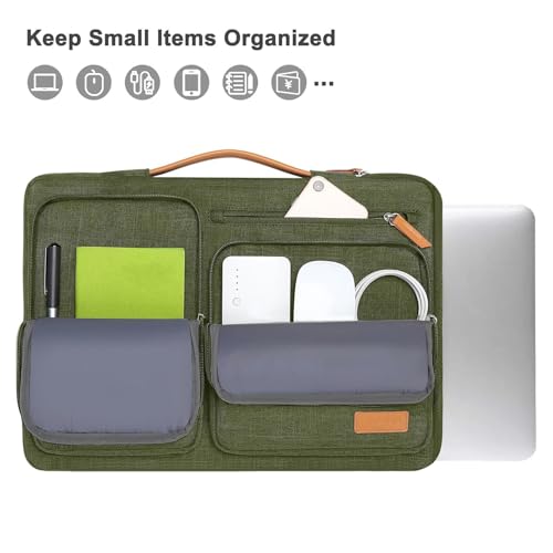 Image of MOSISO 360 Protective Laptop Case 13.3 inch, 13-13.3 inch Laptop Sleeve Compatible with MacBook Air /Pro 13 / Pro 14,HP Dell Acer ASUS,Side Open Carrying Case with 4 Zipper Pockets&Handle, Olive Green