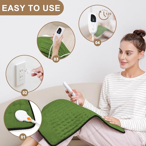 Image of Deepsoon Heating Pad,Electric Heating Pads for Back,Neck,Moist Heating Pad for Abdomen Shoulder Knee Legs,Dry /Moist Heat&Auto Shut Off,Mother's Day Birthday for Men and Women,Green Black,24x20 Inch