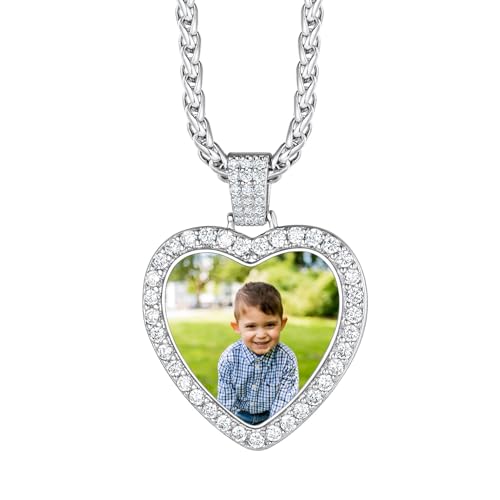 Richsteel Personalized Photo Heart Pendant Necklace Custom Photo Cubic Zirconia Necklaces Birthday Jewelry