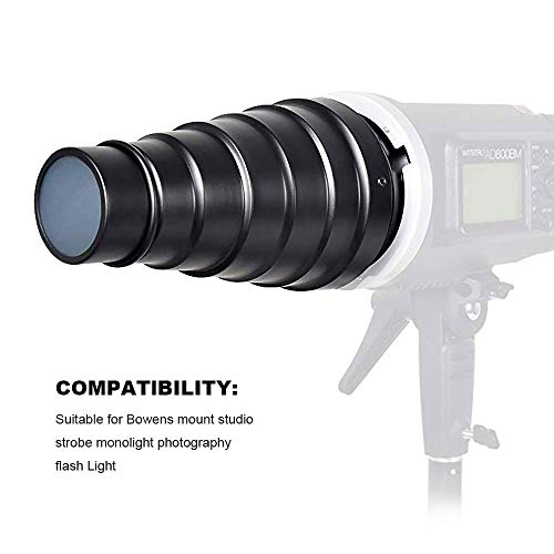 Image of Aluminium Alloy Conical Snoot Kit with Honeycomb Grid & 5 Color Filters for Bowens Mount Strobe Monolight, Studio Flash Light Beam Shaper for Portrait & Product Photography