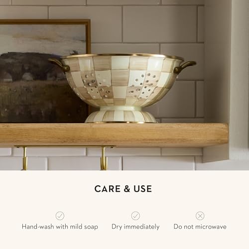 Image of MACKENZIE-CHILDS Enamel Colander, Large, Brown-and-White Mocha Check