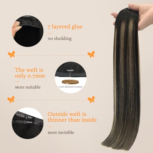 Image of DOORES Clip-in Hair Extensions, Natural Black to Light Blonde, 7pcs 14 Inch 130g, Seamless Remy Hair, Thick Straight Hair, Invisi Edge