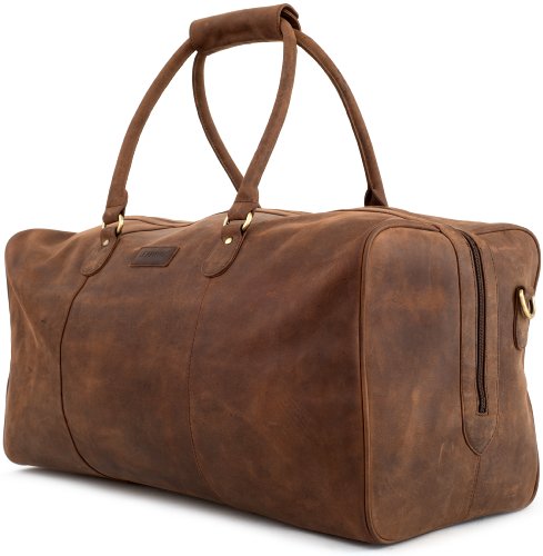 Leabags Leather Weekender | Genuine Leather Premium Travel Bag | 40L Sports Duffle Gym Training Airplane Bag | Women & Men3