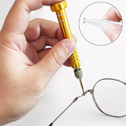 Image of PTSLKHN Eyeglass Repair Kit, S2 Steel Screwdriver with 15 Types of Screws, Precision Eye Glass Repair Tool Set (Gold2in1-screws)