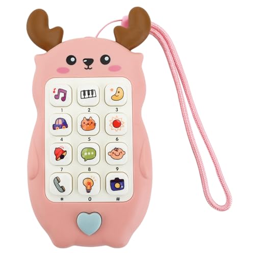 Jodsen Baby Handy Fake Telefon Spielzeug für Mädchen Jungen Interaktives Lernspielzeug mit Schlüsselband Tiergeräuschen Schlafliedern und abnehmbarem Beißring Pädagogisches Geschenk für Kind (Hirsch)