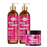 Difeel Rice Water Hair Care 3PC Shampoo & Conditioner & Hair Mask Set - Includes 33.8oz Shampoo, 33.8oz Conditioner, 12oz Hair Mask
