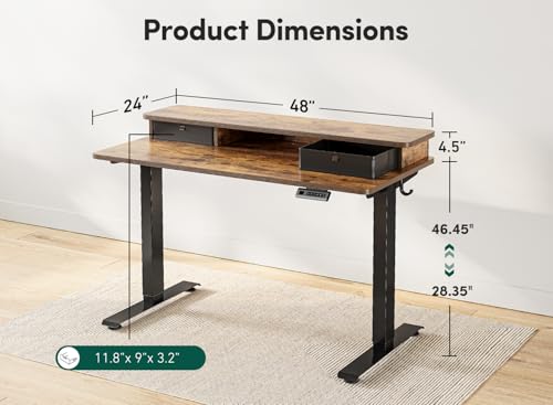 FEZIBO Standing Desk with 3 Drawers Storage Shelf, 120 * 60cm, Splice Board, White Frame/Light Walnut Top 3 FEZIBO Standing Desk with 3 Drawers Storage Shelf, 120 * 60cm, Splice Board, White Frame/Light Walnut Top - Image 3
