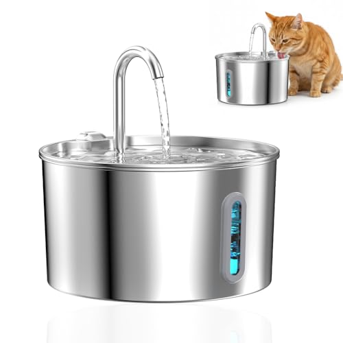 Qpets® Cat Water Fountain for Pets, Stainless Steel 2.2L Automatic Dog Water Dispenser with Filter, Encourages Drinking & Prevents UTIs, Ultra Quiet Pump, Easy Clean Design for Cats & Small Dogs