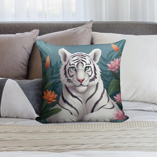 Fundas de cojín de felpa de tigre blanco decorativas con cremallera para cama y sofá 7