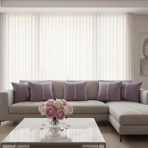 Image of Velvet Throw Pillow Covers 16x16 inch Pack of 2 Gold Decor Purple