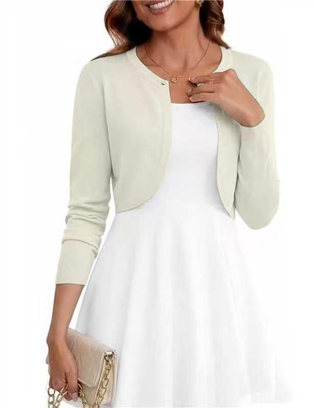 Image of Women's Cropped Cardigan Sweater Long Sleeve Knit Bolero Open Front Shrug for Dresses, S-XL