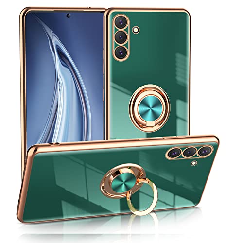 Yueyoer Compatible With Samsung Galaxy A14 5G Case 6.6 Inch,With Rose Gold Ring Stand Holder 360° Rotatable Magnetic Kickstand Slim Soft Flexible Shockproof Bumper Tpu Cover Case (Green) #TOP29