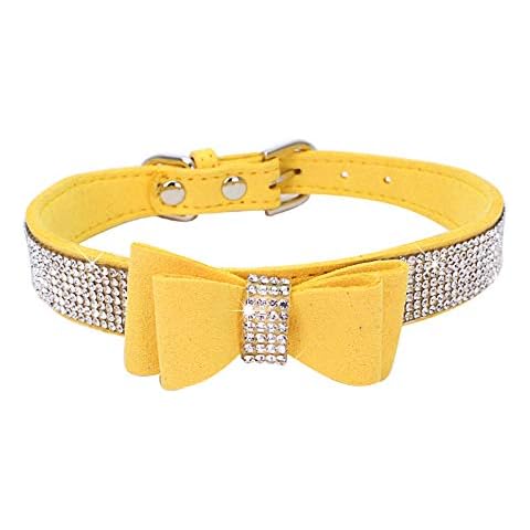HimyBB Dog Collar with Bowknot Crystal Rhinestone Adjustable Soft Puppy Cat Pet Collars Yellow Small Cover