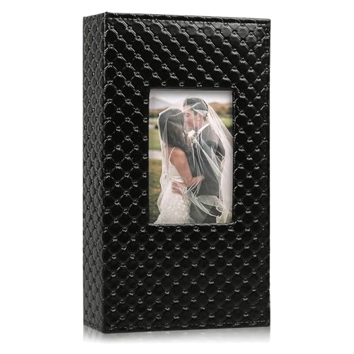 RECUTMS Photo Albums for 4x6 Photos Holds 300, 3 Per Pages Photo Picture Album PU Leather Button Grain Cover, Horizontal Photos Record Family Wedding Anniversary Baby Holiday Travel Album Black