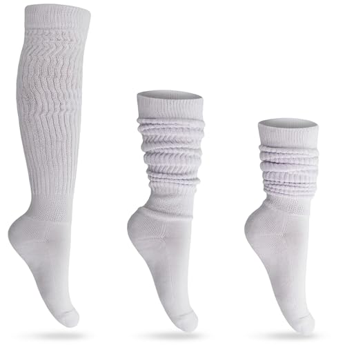 AWS/American Made Slouchy Scrunch Cotton Slouch Socks for Women Shoe Size 5 to 10 (White, 3 Pairs)