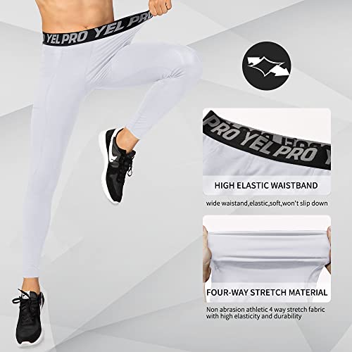 Wragcfm Mens Running Tights,Thermal Micro Fleece Lined Compression Pants Warm Mens Leggings With Pockets Running Workout Leggings Sports Athletic Basketball Tights Pants White,S #TOP2