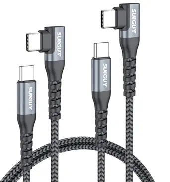 Right Angle USB C to USB C Cable 3FT [2Pack] 60W Fast Charging USBC Cable Braided Type C Data, 90 Degree C Port Charger Cord Android Auto Carplay for i-Phone 17/16/15 Series, i-Pad, MacBook, Samsung