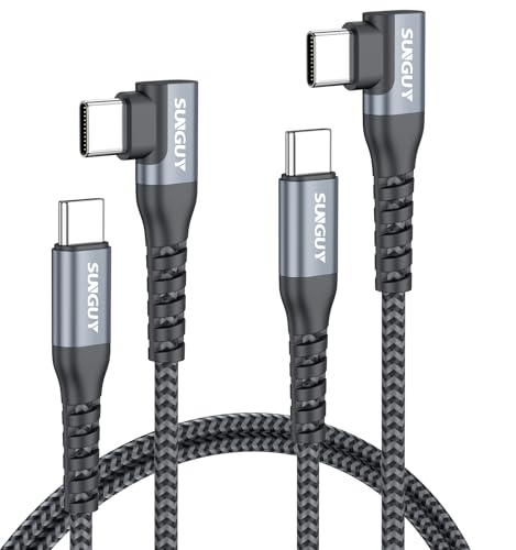SUNGUY Right Angle USB C to USB C Cable 3FT 2Pack 60W Fast Charging USBC Cable Braided Type C Data, 90 Degree C Port Charger Cord Android Auto Carplay Compatible for iPhone 17/16/15, MacBook, Samsung by SUNGUY - Used condition - US$8.08