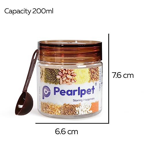 Image of PEARLPET Plastic Containers for Kitchen Storage | Plastic Container Set with Spoon | BPA-Free, Stackable Jars | Brown, 200 ML (Set of 3)