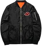 Akatsuki Shippuden Clan Symbol Varsity Jacket for Men – Black Anime Bomber Coat – Japanese Streetwear, Cosplay, Gift for Anime Fans (3XL)
