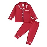 Balaflyie Baby Button Down Pajamas Set Shirt and Pants Toddler Cotton Pjs Long Sleeve Sleepwear (Red,2-3T)