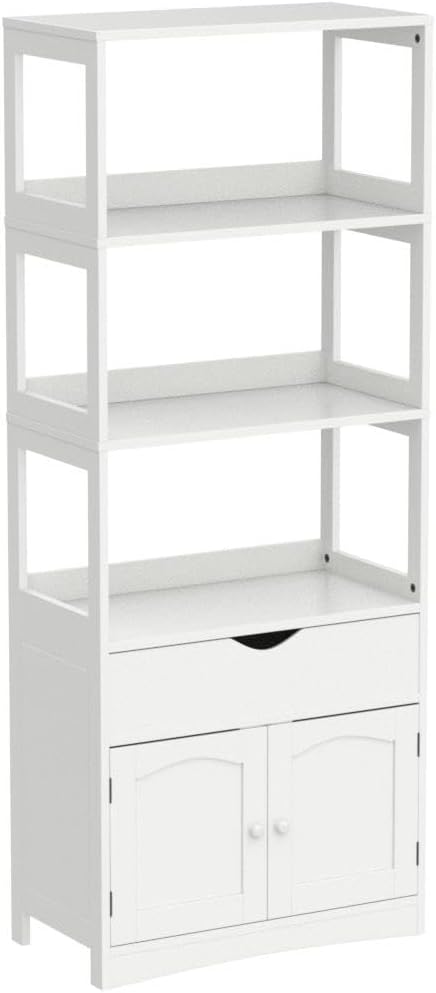 DICTAC Kitchen Pantry Storage Cabinets Freestanding Tall Bathroom Cabinet with Shelves and Drawer 64''H Sideboard Microwave Space Cupboard Organizer for Home Office,White, 23.62x13x64.06inch | Freestanding, Tall, with Shelves, and Drawer, with Microwave Space