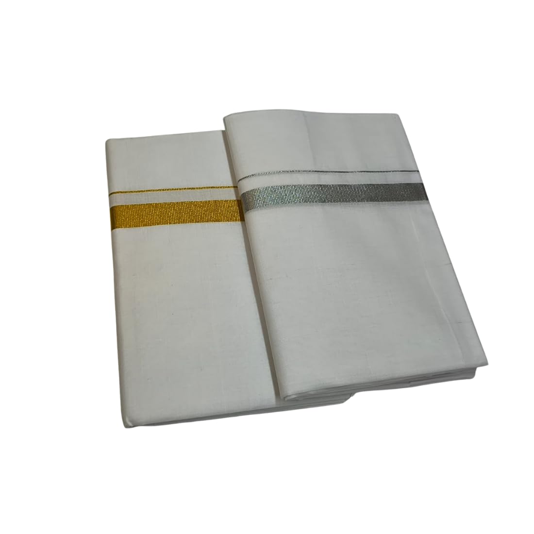 Shri Bhargavas Men's 100% Pure Cotton White Dhoti With Silver & Gold Jari Border (Pack of 2)-image-27