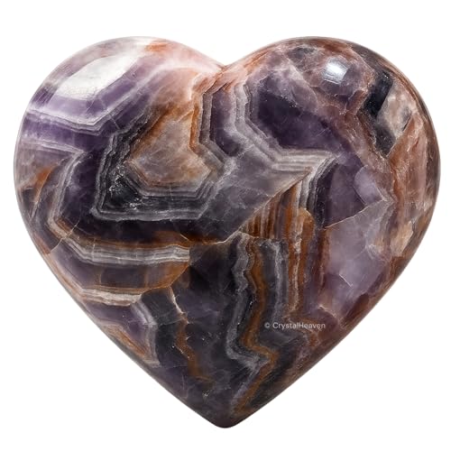 Image of Certified Amethyst Chevron Crystal Heart Palm Pebbles Stones for Anxiety Stress Relief Massage - AAA Grade Original Healing Gemstone Agate Heart Palm Stone for Yoga Meditation Spiritual