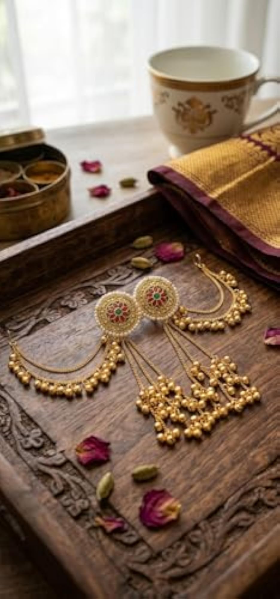 Gold Plated Bahubali Matha Patti with Pearl & Meenakari Design