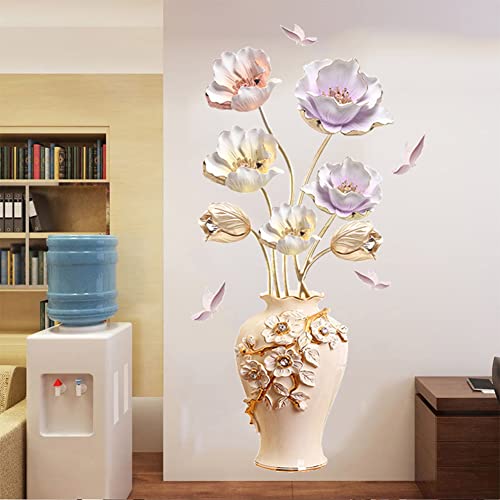 Gigicloud 3D Vase Wall Stickers, Embossed Vase Colored Flower Pvc Wall Sticker Self-Adhesive Waterproof Wall Decals Removable Wallpaper Aesthetic Wall Decor Poster For Bedroom Wall Background Decor #TOP3