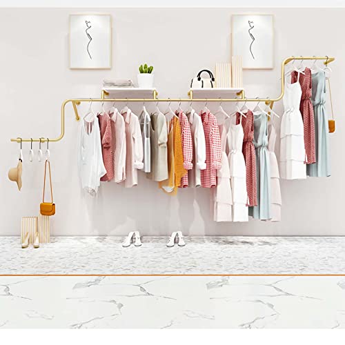Perchero de pared dorado de hierro resistente con estantes para ropa 3