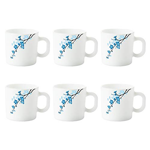 Borosil Larah Mimosa Opalware Mug Set, 6 Piece, White, 180 Ml