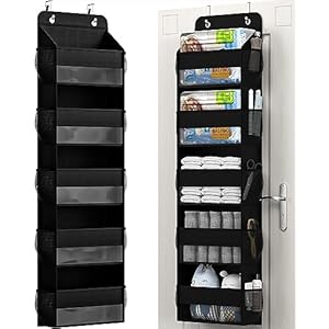 Hioya Over The Door Storage Organizer, RV Bathroom Organizer, Over The Door Organizer Camper Storage and Organization, 5 Shelf Hanging Over Door Organizer for Camper, Bathroom, Bedroom, Closet-Black