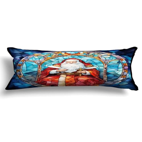 Religion Jesus Church Angel Bible Stained Glass Christmas Decorative Long Body Pillow Cushion Cover Case for Adults Girls 20x59in,Long Throw Body Pillow Cover for Hotel Home Bed Living Room Decor