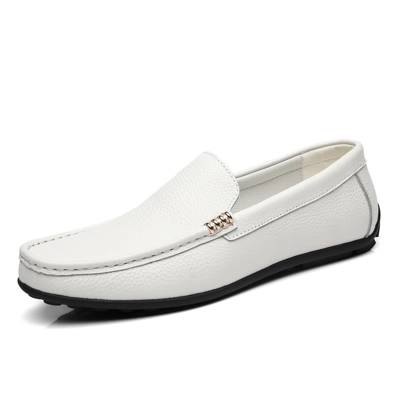 Mens Loafers Solid Color Round Toe Leather Stitching Details Comfortable Flat Heel Slip Resistant Classic Slip-ons