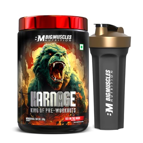 Image of Bigmuscles Nutrition Karnage Pre-Workout (60 Servings, Sex On the Beach) | Shaker Combo | 300g