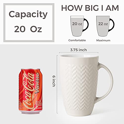 Amorarc Extra Large Coffee Mugs Set Of 6, 22Oz Ceramic Tall Coffee Mugs Set With Textured Geometric Patterns For Coffee/Tea/Beer/Hot Cocoa, Dishwasher & Microwave Safe,Beige #TOP1